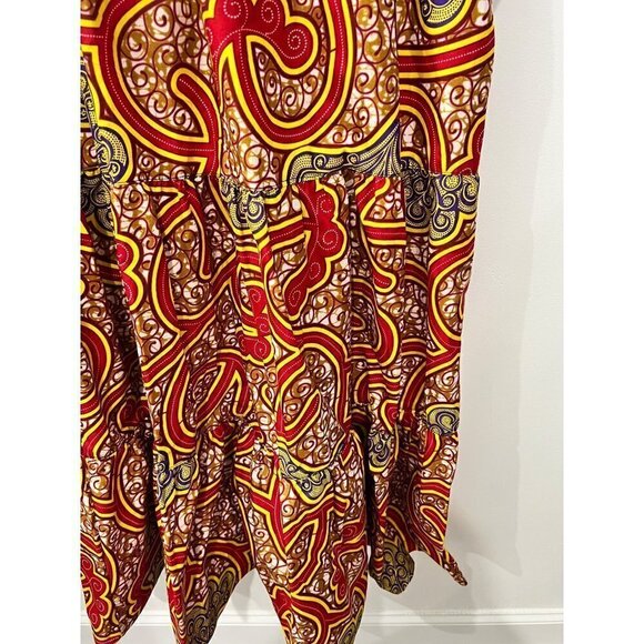 New The Oula Company Size M Print Tiered Maxi Dress Red Yellow - Picture 13 of 13